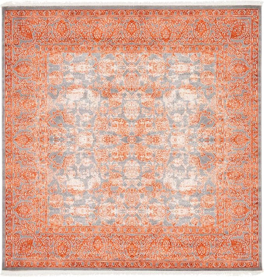 Unique Loom Traditional Classic Intricate Design Distressed Vintage Detail, Area Rug, 8' 0" x 8' 0", Terracotta/Gray