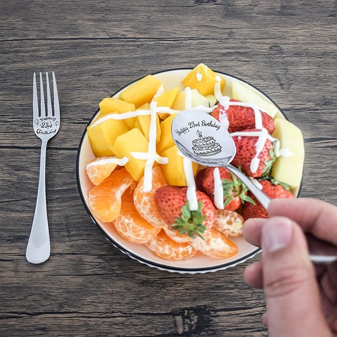 Happy 23rd Birthday Spoon&Fork Gifts Engraved Spoon&Fork Personalized Birthday Gifts for Son Daughter Sister Brother Friends