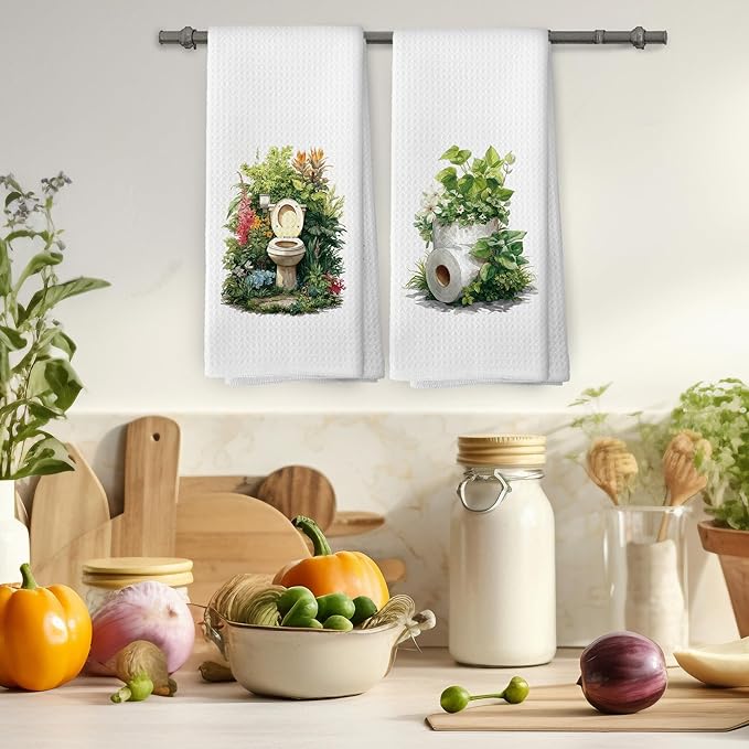 Botanical Bathroom Towels Set of 2, Floral Bathroom Cottagecore Hand Towel, Flower Toilet Paper Roll Shower Room Washroom Rest Room Decorative Tea Towel Dish Towels 16x24 Inch