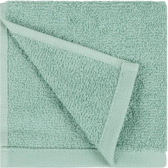 Amazon Basics Washcloth for Bathroom, 100% Cotton Extra Absorbent, Fast Drying - Salon Towels - Seafoam Green, 12 x 12 inches (Pack of 144)
