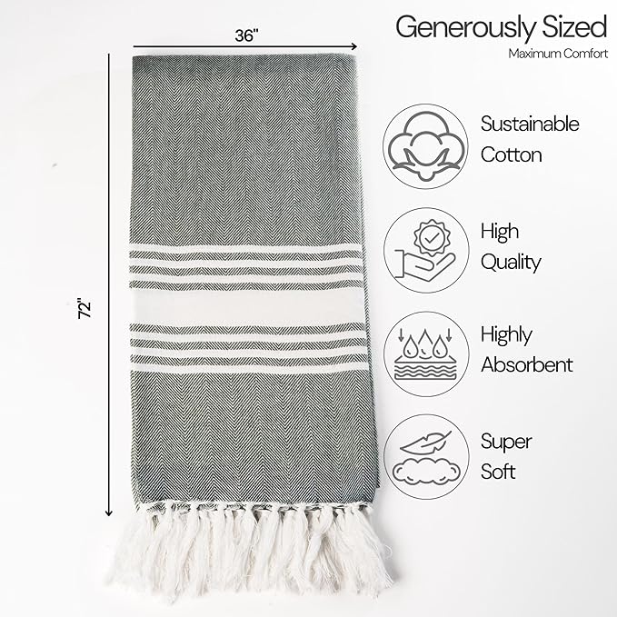 Salt Earth 100% Cotton Herringbone Weave Beach Towel, Set of 4-36" X72" Large Bath Towels, Quick Dry Towel, Bathroom, Beach Essentials, Gym, Lightweight Large Towels (Yellow Green)