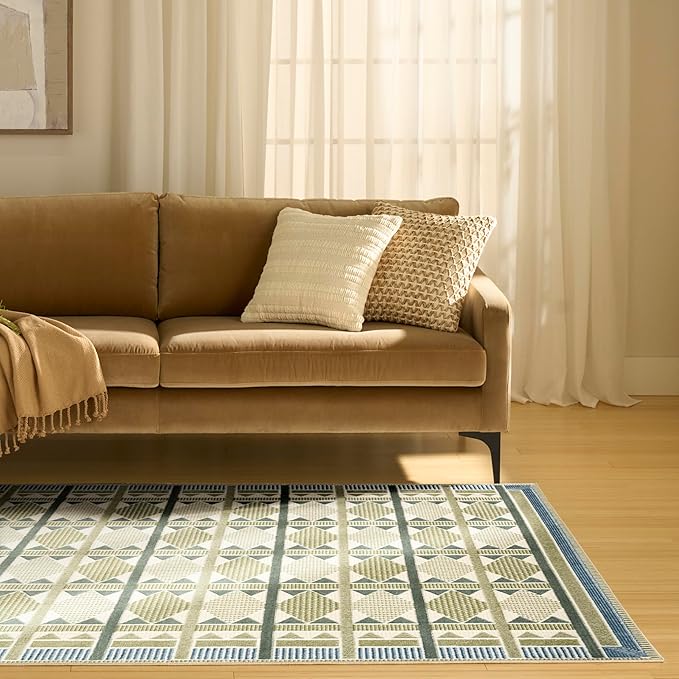 Nourison Home Nordic Green Blue 5' x 7' Area Rug - Easy Clean, Non Shedding, Bed Room, Living Room, Dining Room, Kitchen (5' x 7')