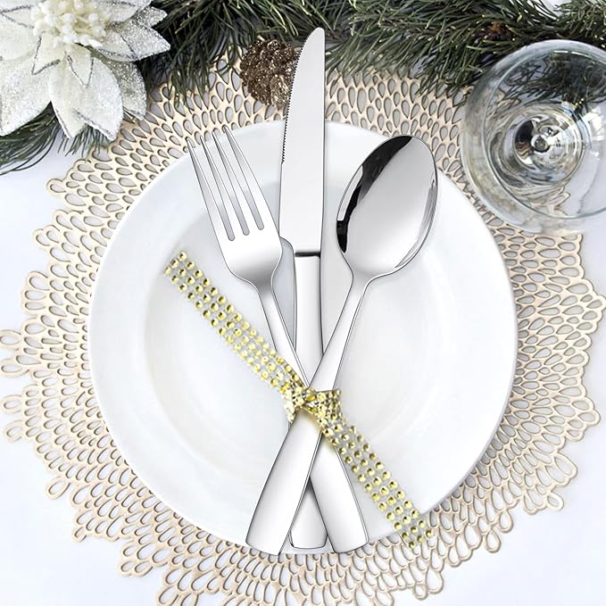 LIANYU 18/10 Stainless Steel Flatware Set for 12, 60-Piece Modern Silverware Cutlery Set, Fancy Square Eating Utensils Forks Spoons Tableware for Home Wedding Entertaining, Dishwasher Safe