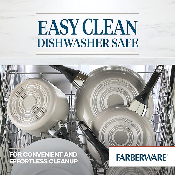 Farberware 21805 Dishwasher Safe Nonstick Cookware Pots and Pans Set, 15 Piece, Champagne
