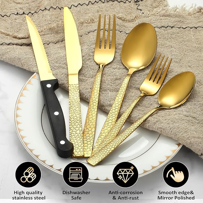 49Pcs Silverware Set with Organizer, Silver Stainless Steel Flatware Set for 8 Cutlery Utensil Sets with Steak Knives, Spoons and Forks Set, Dishwasher Safe