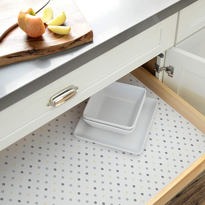 Con-Tact Brand Grip Prints Shelf Liner, Non-Adhesive Durable Liners, Slip-Resistant Drawer and Cabinet Covering, 18" x 4', Dottie Grey, Pack of 1 Roll