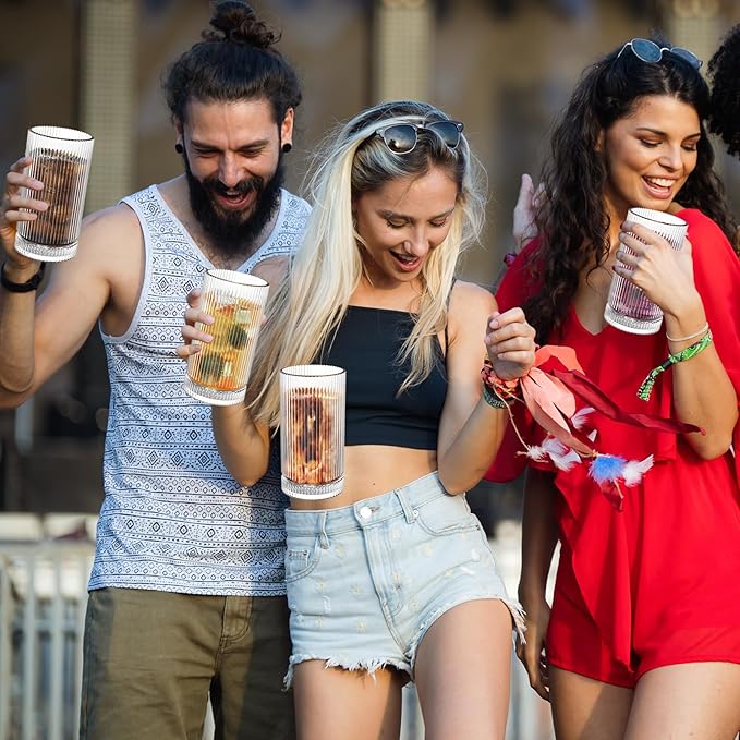 15 Oz Glass Cups with Straws, Vintage Glassware for Whiskey Cocktail Beer, Iced Coffee Cups and Drinking Glassare (2 PACK