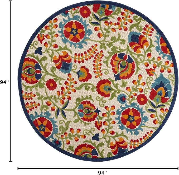 Nourison Home Aloha Multicolor 7'10" x Round Area Rug - Easy Clean, Non Shedding, Bed Room, Living Room, Dining Room, Kitchen (8' x Round)