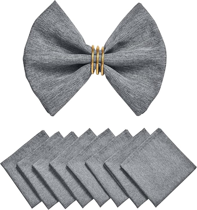 Cloth Napkin Set of 8 Square Washable Reusable Linen Fabric Polyester for Kitchen Dinner Dining Restaurants Wedding Party Banquet Table(Gray/17x17 Inch)