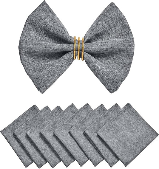 Cloth Napkin Set of 8 Square Washable Reusable Linen Fabric Polyester for Kitchen Dinner Dining Restaurants Wedding Party Banquet Table(Gray/17x17 Inch)