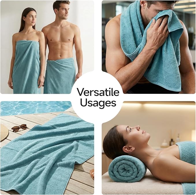 REDKISS 6-Piece Bath Towel Set, Ultra-Plush & Highly Absorbent 100% Cotton Towels for Bathroom, Blue Set Includes 2 Bath Towels, 2 Hand Towels, 2 Washcloths