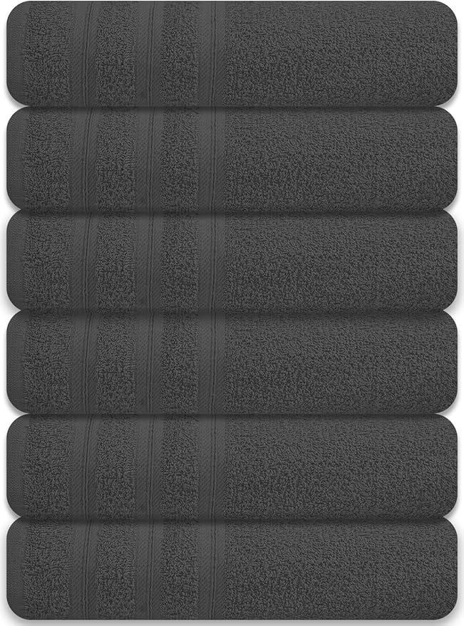 Large Bath Towels Set of 6 – 24" x 50" – 100% Cotton Terry – Durable, Soft & Quick Dry – Grey Multipurpose Towels for Bathroom, Gym, Spa, Pool & Daily Use