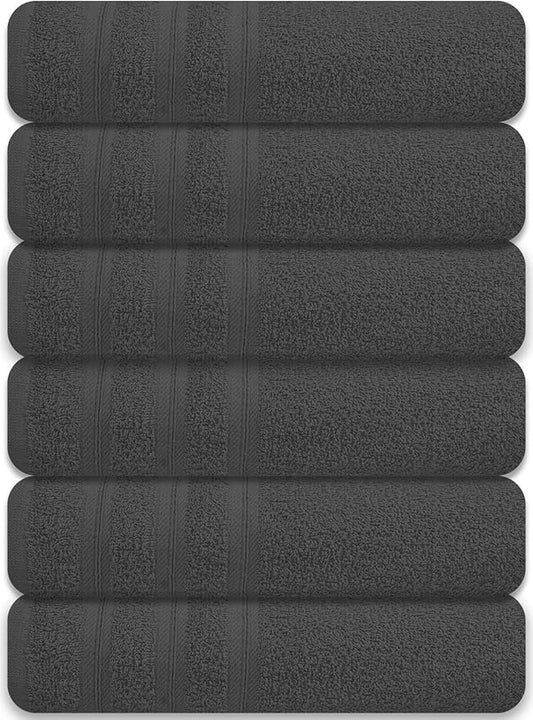 Large Bath Towels Set of 6 – 24" x 50" – 100% Cotton Terry – Durable, Soft & Quick Dry – Grey Multipurpose Towels for Bathroom, Gym, Spa, Pool & Daily Use
