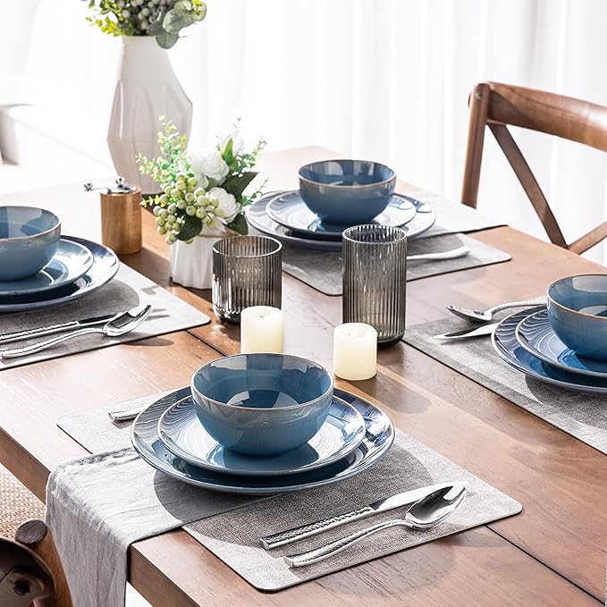 GBHOME Ceramic Dinnerware Sets for 6, 18 Pieces Stoneware Plates and Bowls Sets, Reactive Glaze Dishes -Scratch Resistant, Dishwasher&Microwave Safe-Alaskan Blue