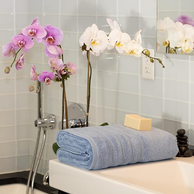 Mosobam Luxury Turkish Towels Bath Sheets 35X70 Allure Blue 700 GSM Bamboo Viscose & Aegean Turkish Combed Cotton