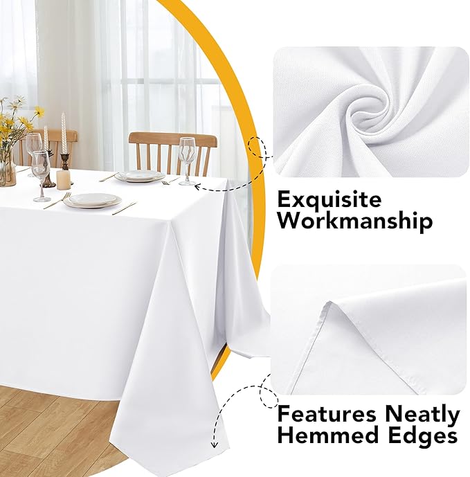 10-Pack White Tablecloths for Rectangle Tables, 60 x 102 Inches, Stain-Resistant Polyester Fabric for 6 Foot Tables - Washable Table Covers for Weddings, Banquets, Birthday, Parties, Events