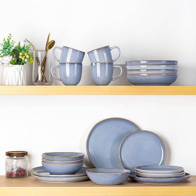AmorArc Ceramic Dinnerware Sets,Handmade Reactive Glaze Stoneware Plates and Bowls Sets,Highly Chip and Crack Resistant Dishware | Dishwasher & Microwave Safe Dishes, Service for 4 (12pc)