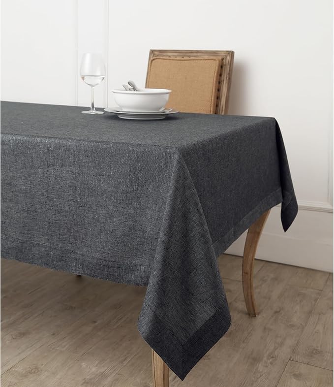 Solino Home Linen Tablecloth 54 x 72 Inch - 100% Pure Linen Charcoal Grey Table Cloth for Rectangular Tables - Athena, Machine Washable Cloth Tablecloth for Winter