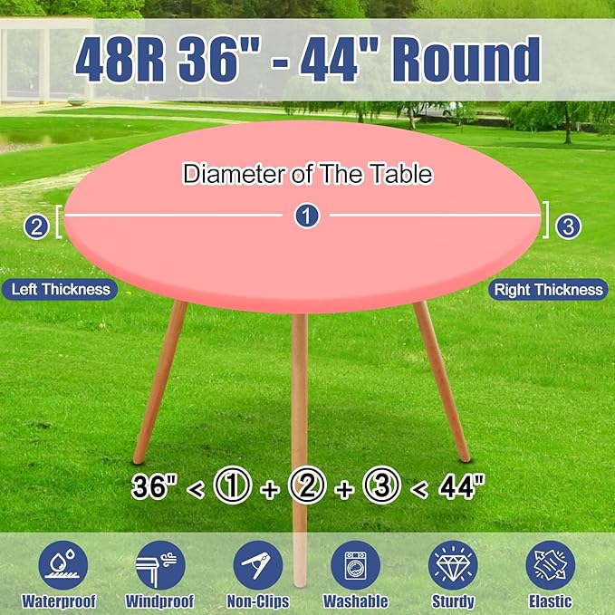 Round Spandex Tablecloth, Elastic Fitted Waterproof Tablecloths for 36"-44" Tables, Stretch Washable Picnic Table Cover for Camping, Dining, Indoor and Outdoor,Coral Red