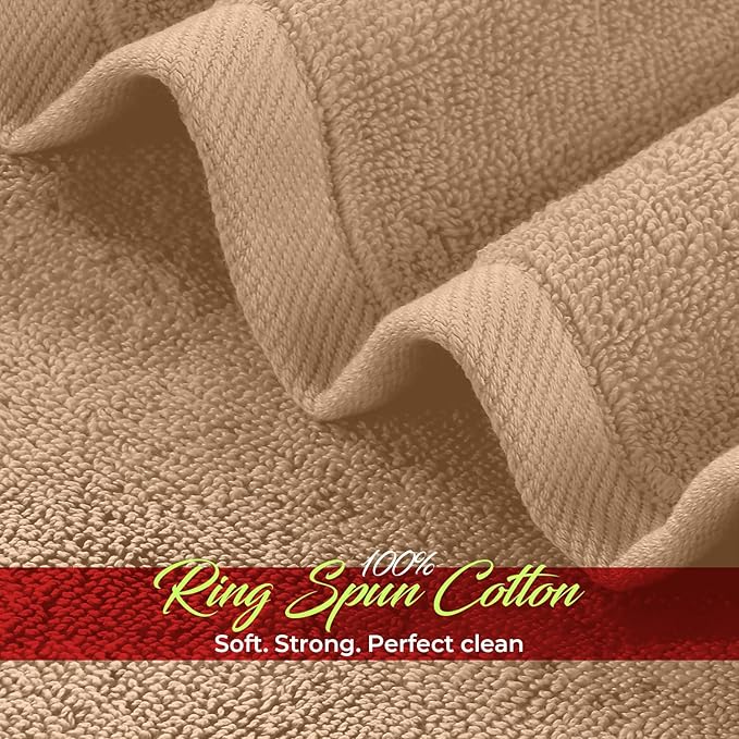 RIVERSIDE 12 Pack Washcloths - 12x12 Inches, 400 GSM, 100% Ring-Spun Cotton - Soft, Absorbent & Durable Face and Body Towels - for Bathroom, Spa, Gym, Makeup Removal & Everyday Use - Tan