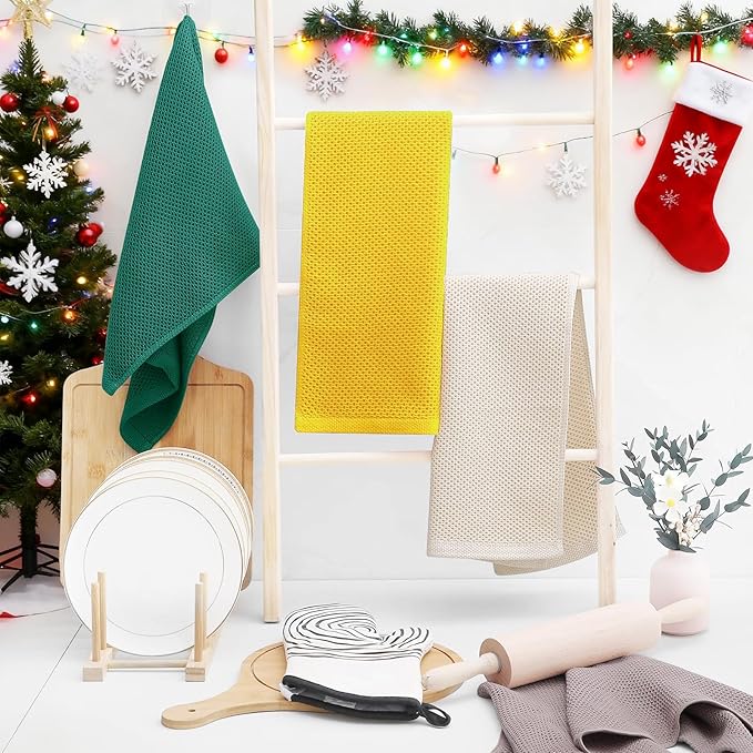 Homaxy 100% Cotton Waffle Weave Kitchen Dish Towels, Ultra Soft Absorbent Quick Drying Cleaning Towel, 13 x 28 Inches, 12-Pack, Dark Green