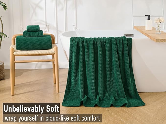 Large Bath Towels Set 30x60 Inches Super Soft Absorbent Quick Dry Luxury Microfiber Shower Towels for Bathroom-Dark Green,Pack of 6