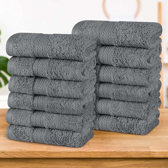 Superior Atlas Cotton Luxury Face Towels, Washcloth Set, Heavyweight, Bathroom Accessories, Kitchen Basics, Spa, Salon, Hotel, Resort, Thick, Ultra-Plush, Highly-Absorbent, Face Towel, Grey