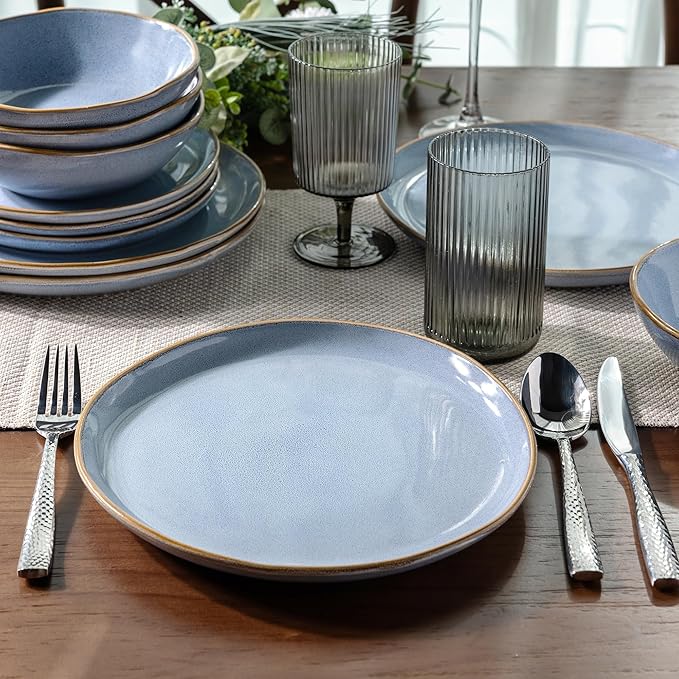 AmorArc Ceramic Dinnerware Sets,Handmade Reactive Glaze Stoneware Plates and Bowls Sets,Highly Chip and Crack Resistant Dishware | Dishwasher & Microwave Safe Dishes, Service for 4 (12pc)