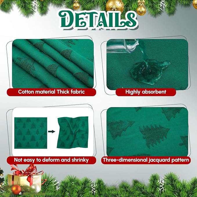 Peryiter 6 Pack Cotton 3D Christmas Bath Towels Set Green Christmas Tree Towels for Bathroom, Soft and Absorbent, Contains 2 Bath Cloth, 2 Hand Cloth and 2 Wash Cloths