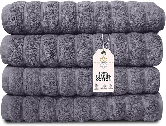 Classic Turkish Towels CTT Luxury Hand Towels for Bathroom Set of 4, 100% Turkish Cotton, Quick Dry & Comfy Towels for Hotel & Spa, Highly Absorbent | 20"x32" (Grey)