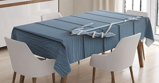 Ambesonne Nautical Tablecloth, Anchor with Marine on Wood Background Sea Ocean Life Coast Cruise Theme, Rectangular Table Cover for Dining Room Kitchen Decor, 60" X 84", Blue Grey