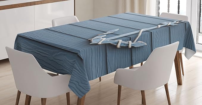 Ambesonne Nautical Tablecloth, Anchor with Marine on Wood Background Sea Ocean Life Coast Cruise Theme, Rectangular Table Cover for Dining Room Kitchen Decor, 60" X 90", Blue Grey