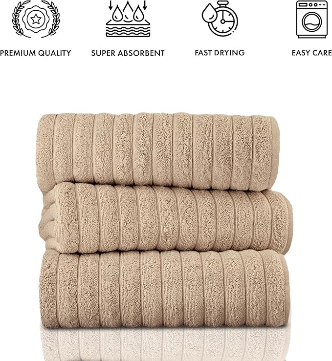 Classic Turkish Towels CTT - Luxury 3 Piece Jumbo Bath Sheets, 100% Turkish Cotton, Absorbent & Ultra Comfy Bath Towel Sheets for Hotels & Spa | 40"x65" (Almond Beige)