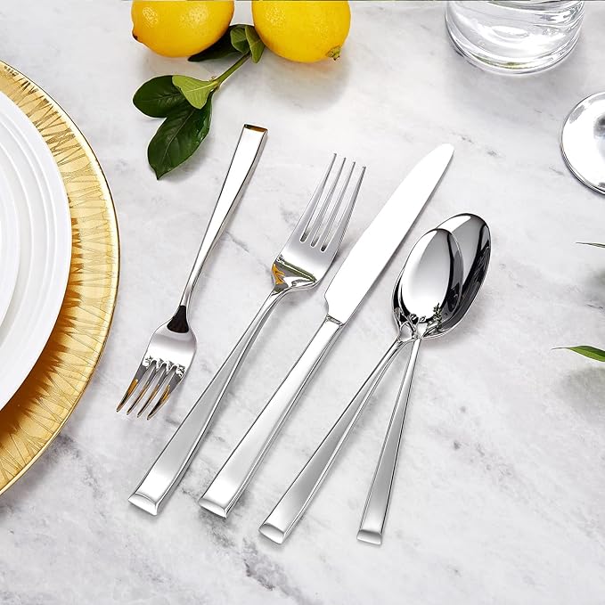 KEAWELL Premium Imperial 4-Piece 8.2 inch Forks Set – Heavy Duty 18/10 Stainless Steel Flatware with Mirror Finish and Squared Edge, Dishwasher Safe for Elegant Dining (4, Dinner Forks)