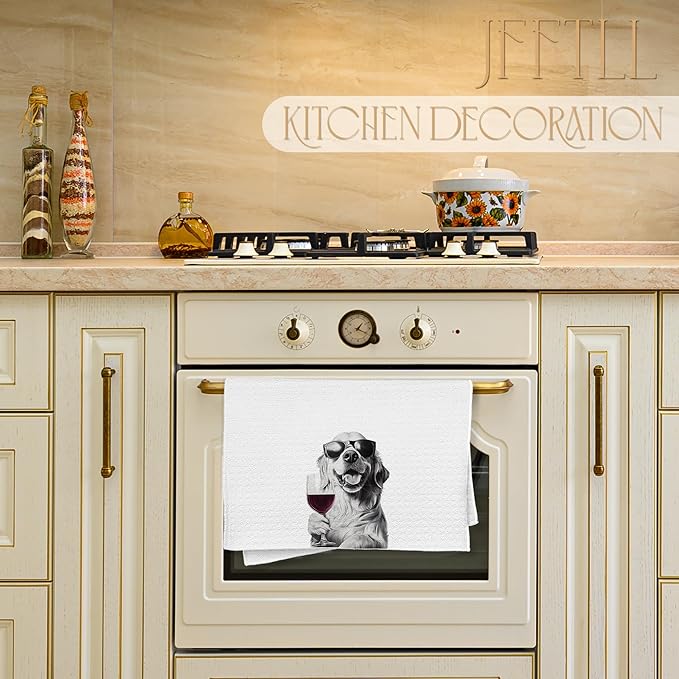 Golden Retriever Decor Kitchen Towels, Golden Retriever Gift Dish Tea Towel for Kitchen Decor, Bar Towels for Bartender, Wine Lover Gifts, 16x24 Inch