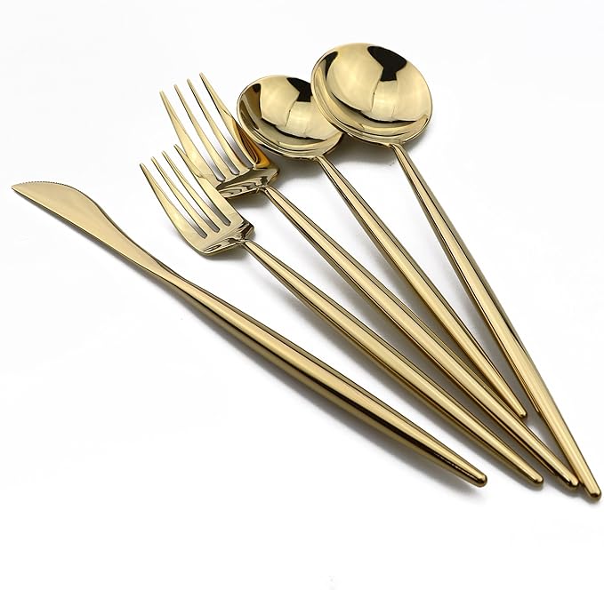 20-Pieces 18/10 Stainless Steel Silverware Set, Colorful Mirror Polishing Gold Flatware Set, Kitchen Knife Fork Spoon Utensils, Service for 4