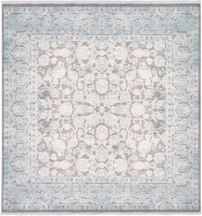 Unique Loom Traditional Classic Intricate Design with Distressed Vintage Detail, Area Rug, Square 8' 0" x 8' 0", Blue/Gray