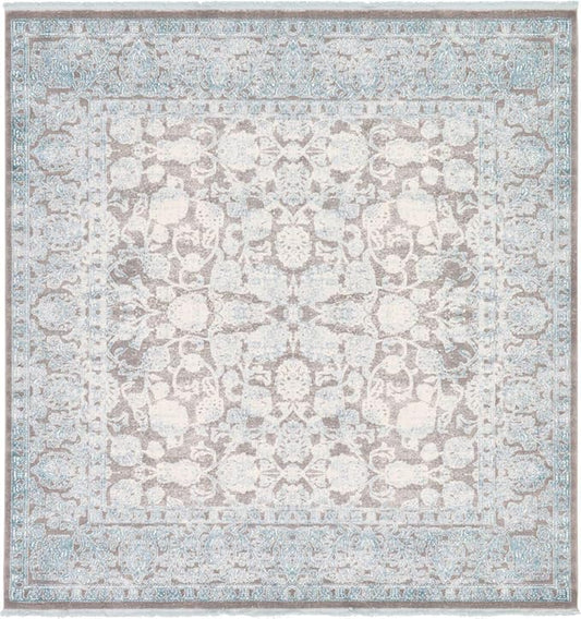 Unique Loom Traditional Classic Intricate Design with Distressed Vintage Detail, Area Rug, Square 8' 0" x 8' 0", Blue/Gray