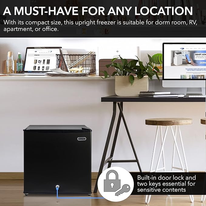 Whynter Upright Small Freezer Mini Freezer with Lock for Bedrooms, Dorms, Garages, Offices CUF-110B, Black Energy Star, 1.1 Cu Ft