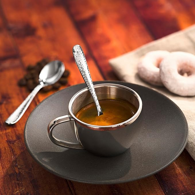 Hudson Essentials 6-Piece Bergamo Set Modern Silver Stainless Steel Espresso Spoons, 4.6-inch Demitasse Coffee Spoons, Set of 6