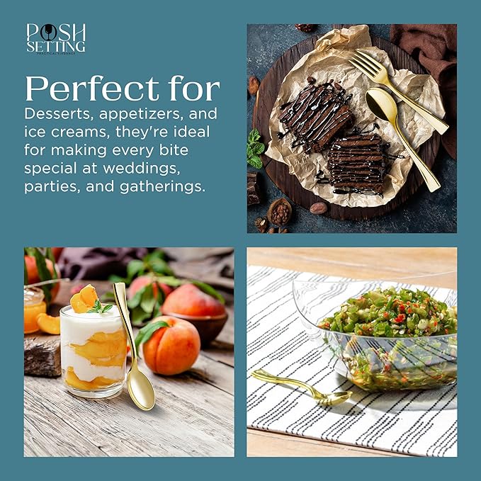 Posh Setting - Plastic Mini Spoons, Silver Mini Spoons, Silver Plastic Mini Dessert Spoons, Disposable Tiny Silver Spoons, 4 inch Mini Spoons for Appetizers, Taster Spoons, Ice Cream Spoons (80 Pack)