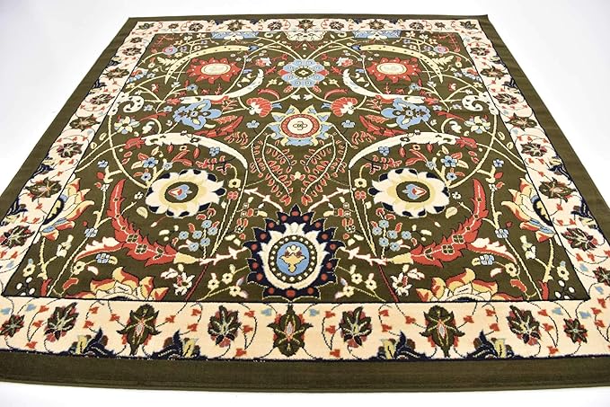 Unique Loom Espahan Collection Area Rug - Cape Cod (8'Square, Green/ Black)