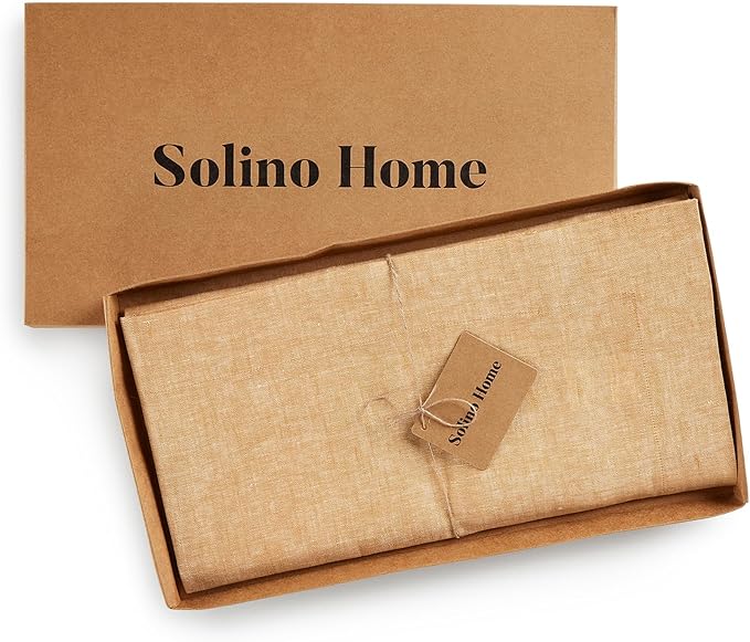 Solino Home Linen Tablecloth 60 x 132 Inch - 100% Pure Linen Golden Nugget Table Cloth for Rectangle Tables - Athena, Machine Washable Tablecloth