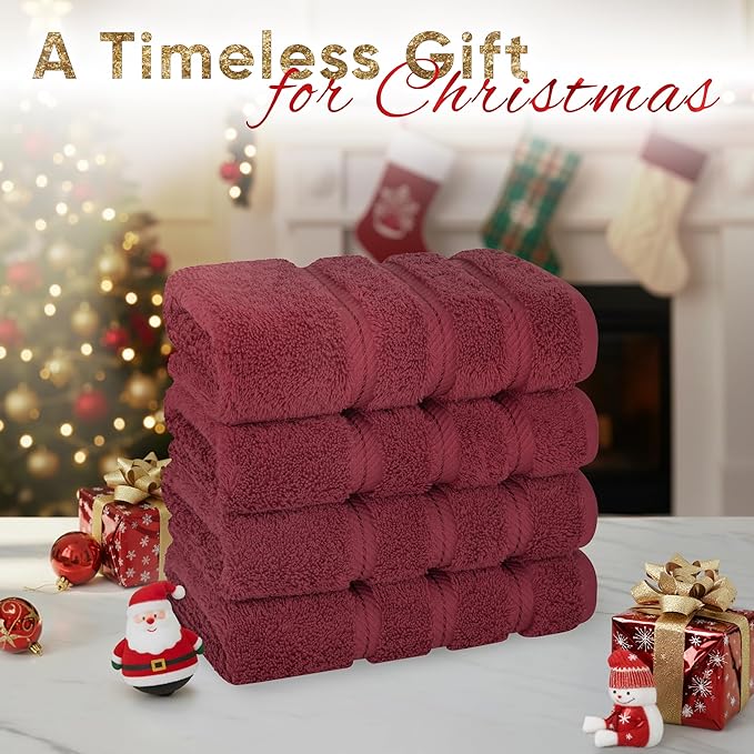 American Soft Linen Luxury Hand Towels for Bathroom, 600 GSM 100% Cotton Turkish 4 Piece Hand Towel Set, 600 GSM Hand Face Towels for Kitchen, Bordeaux Red Hand Towels