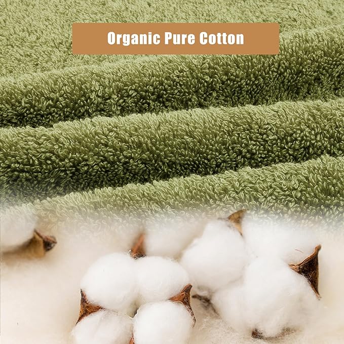 SEMAXE 18-Pack Bath Towel Set Include 6 Bath Towels, 6 Hand Towels, 6 Wash Cloths, 100% Cotton Bathroom Towels with Hanging Loops and Nano-Bio Lifecycle Labels, Soft and Absorbent Towel, Green