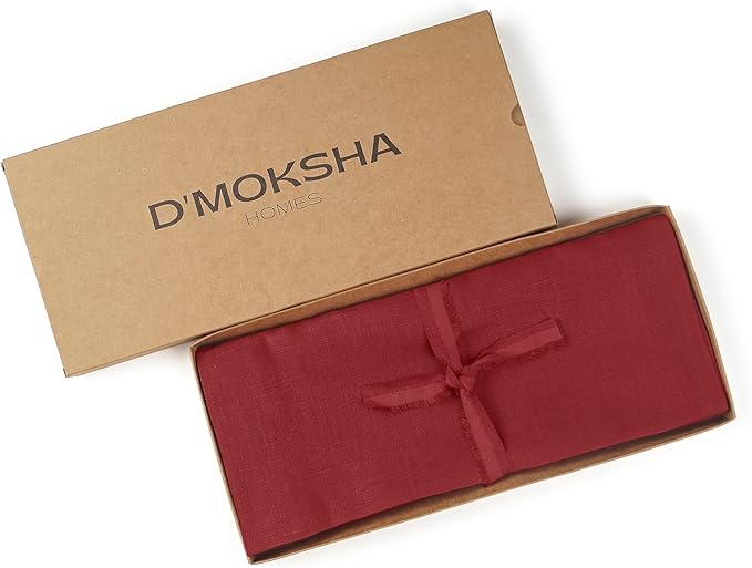 D'Moksha Homes Linen Red Table Runner 36 Inches - 100% Pure Linen Small Table Runner 14 x 36 Inch for Dresser, Coffee Tables, Winter, Holiday, New Year-Machine Washable