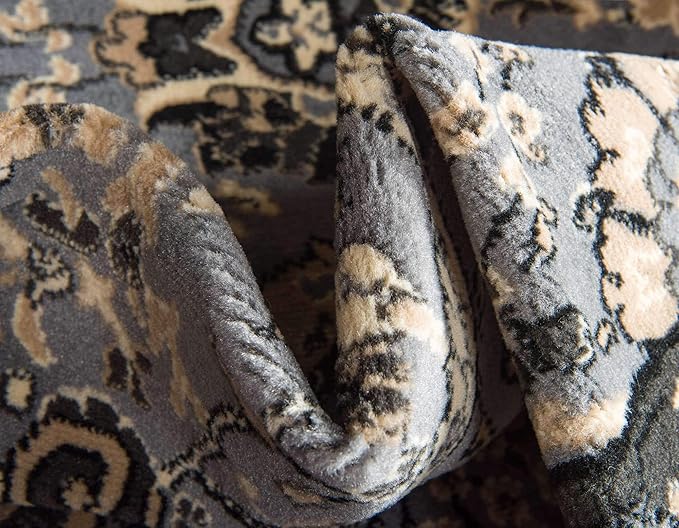 Unique Loom Espahan Collection Area Rug - Cape Cod (6' 1" x 9' Rectangle, Dark Gray/ Black)