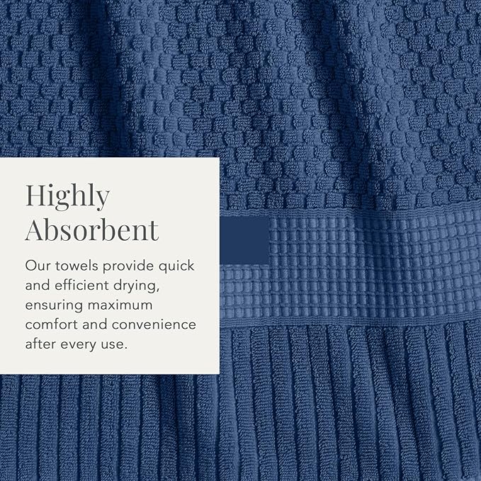 NY Loft 100% Cotton Hand Towels| 6 Pack Hand Towel Set | Absorbent & Quick-Dry Hand Towels 16" x 28" |Textured and Durable Cotton | Trinity Collection (6 Pack Hand Towel, Navy Blue)