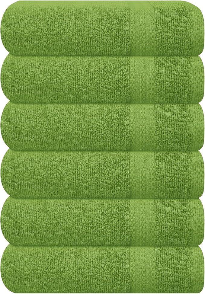 GLAMBURG Ultra Soft 6-Piece Hand Towel Set 16x28-100% Ringspun Cotton - Durable & Highly Absorbent Hand Towels - Ideal for use in Bathroom, Kitchen, Gym, Spa & General Cleaning - Kiwi Green