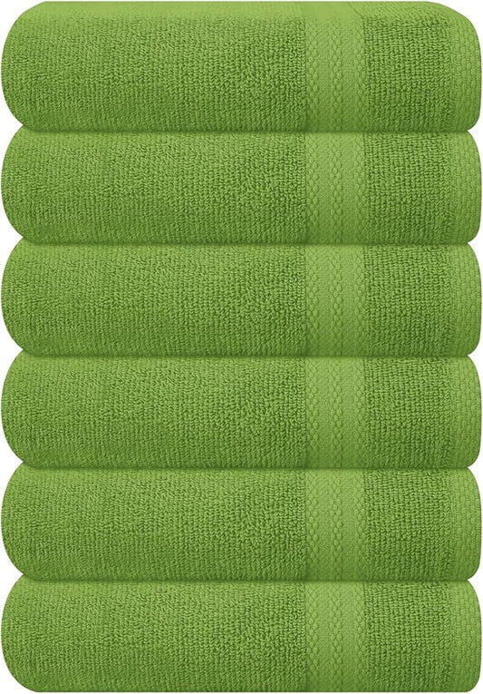 GLAMBURG Ultra Soft 6-Piece Hand Towel Set 16x28-100% Ringspun Cotton - Durable & Highly Absorbent Hand Towels - Ideal for use in Bathroom, Kitchen, Gym, Spa & General Cleaning - Kiwi Green